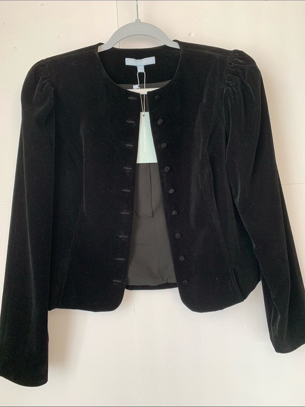 NWT Antonio Melani Velour Puff Sleeve Crew Neck Blazer Size 8 $249